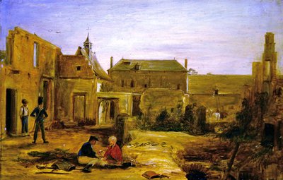 Soldater i ruinene av Chateau of Hougoumont, Waterloo (olje på lerret) av David Wilkie