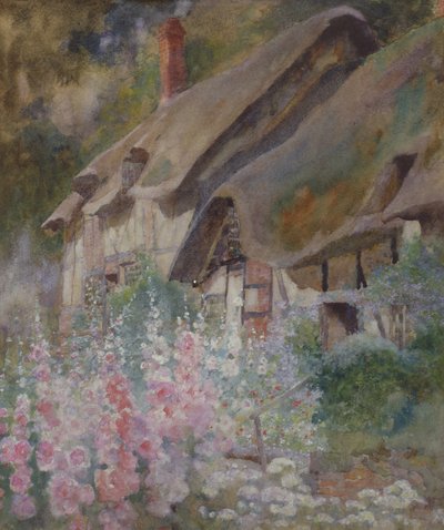 Anne Hathaways Cottage (blyant og wc forhøyet med hvitt på papir) av David Woodlock