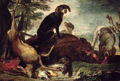 Hunder med drept villsvin og hjort, av David de Coninck