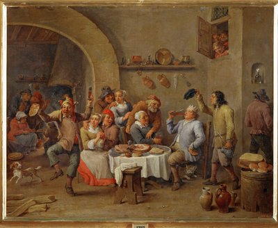 Kongen drikker (olje på kobber) av David the Elder Teniers