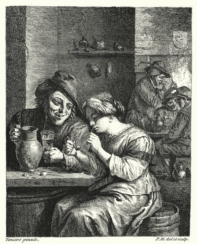 Den røykende kvinnen (gravering) av David the Younger (after) Teniers