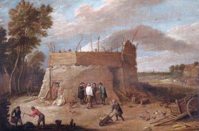 En kalkovn med figurer (olje på lerret) av David Teniers the Younger