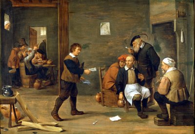 En gruppe menn varmer opp foran en skorstein. Maleri av David Teniers dit Le Jeune (1610 - 1690) Milano, Museo del castello. av David Teniers the Younger