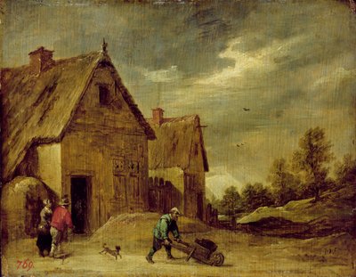 Bonde med trillebår (olje på eik) av David Teniers the Younger