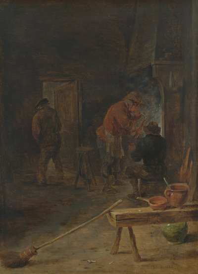 Bønder rundt en peis av David Teniers the Younger
