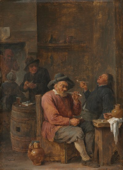Bønder som røyker på et vertshus, ca. 1640 (olje på tre) av David the Younger Teniers
