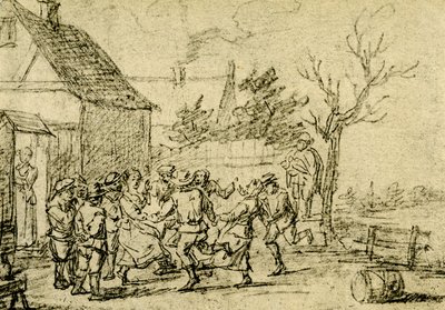 Bønder danser foran et hus av David Teniers the Younger