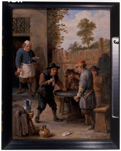 Bønder som spiller terninger utenfor et vertshus av David the Younger Teniers