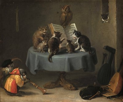 The Concert of Cats par Teniers, David, the Younger (1610-1690). Olje på tre, størrelse: 26x31,5 av David Teniers the Younger
