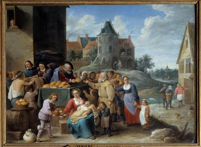 De syv verkene til Misericord Dette er nestekjærlighetspliktene som kristne er underlagt. Maleri av David Teniers II den unge (1610-1690) av David Teniers the Younger