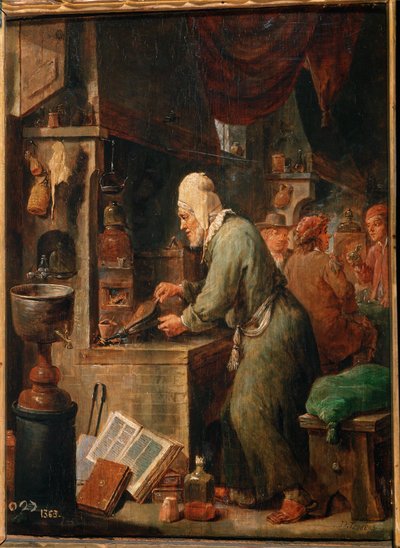 Alkymisten (tre) av David the Younger Teniers