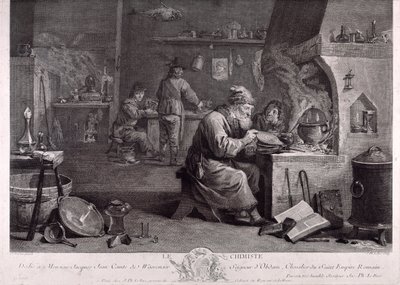 Laboratoriet til alkymisten (gravering) av David Teniers the Younger