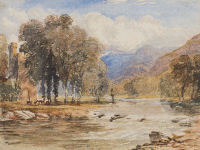 Elvelandskap, sannsynligvis Skottland (blyant og akvarell på papir) av David the younger Cox