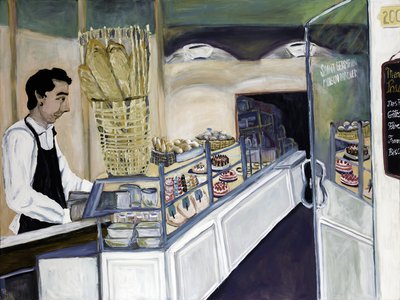 Bakeri St. Germain, 2017 (akryl på lerret) av Deborah Eve Alastra