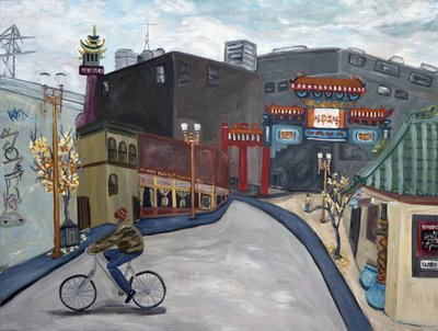 Chinatown Portland, 2018 (akryl på lerret) av Deborah Eve Alastra