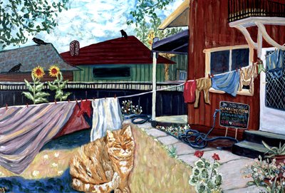 I dette huset, 2022 (akryl på lerret) av Deborah Eve Alastra