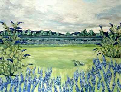Lavendelåkrer, 2015 (akryl på lerret) av Deborah Eve Alastra