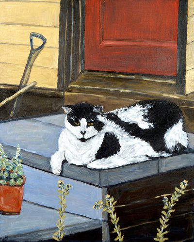 Naboens katt, 2020 (akryl på lerret) av Deborah Eve Alastra