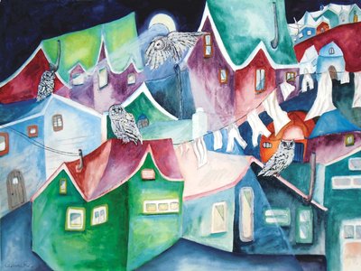 Nattugler, 2015 (akvarell) av Deborah Eve Alastra