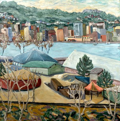 Oaks Winter View, 2019 (akryl på lerret) av Deborah Eve Alastra