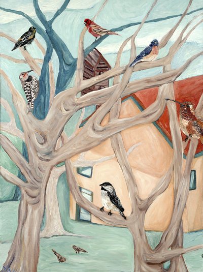 Ferskenhuset, 2015 (akryl på lerret) av Deborah Eve Alastra