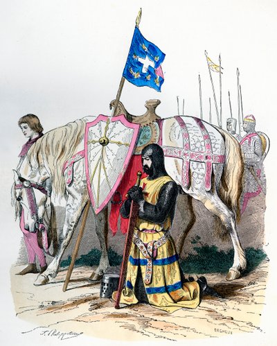 En ridder som ber en bønn før avreise til det andre korstoget, 1146 1882-1884. av Deghouy