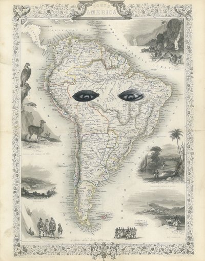 Colonial South America, 2017 (papirkuttet collage) av Deirdre Kelly