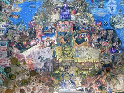 Death of Credit, 2010 (collage og blandede medier på lerret) av Deirdre Kelly