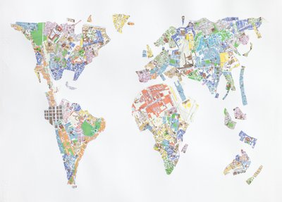 Venice World, 2008 (collage på papir) av Deirdre Kelly