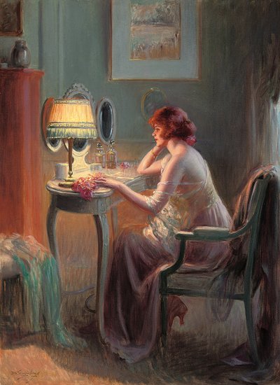 Refleksjoner av Lamplight (olje på lerret) av Delphin Enjolras