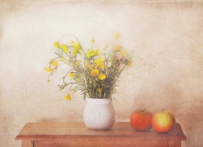 Stilleben med gule blomster av Delphine Devos