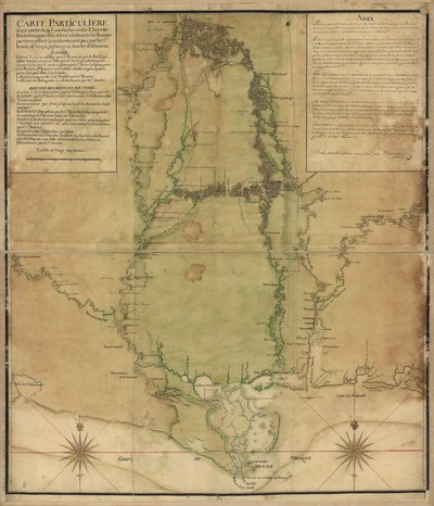 Spesielt kart over en del av Louisiana hvor elvene ble undersøkt ved dødregning og rutene etter land undersøkt og målt i trinn, av Srs. Broutin, de Vergés, ingeniører og Saucier-tegner av Demarigny