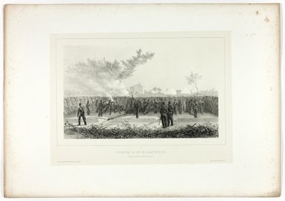 Batteri nr. 1 åpner ild, fra Souvenirs of Italy: Rome Expedition av Denis Auguste Marie Raffet