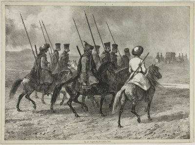 Kosakkeskorte til grensen til Kuban, Taman (Sentral-Russland), 11. oktober 1837 av Denis Auguste Marie Raffet