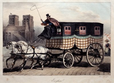 Parisisk transport: omnibus kjent som "den skotske" litografi av Denis Auguste Raffet (1804-1860) Paris fra 1800-tallet, Musee Carnavalet av Denis Auguste Marie Raffet
