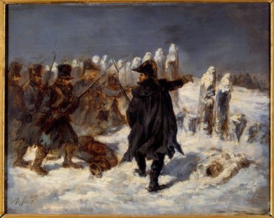 Russisk retrett-episode. Napoleonskrigen (1812). Marechal Michel Ney (1769 - 1815) har Redoubt of Kovno (1812). Maleri av Denis Auguste Raffet (1804-1860) av Denis Auguste Marie Raffet