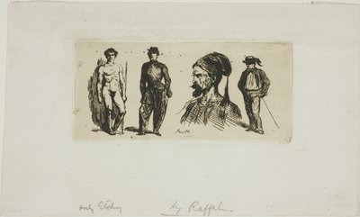 Ark med skisser av Denis Auguste Marie Raffet