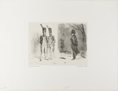 Ark med skisse (Grenadier of the Guard, Napoleon in a Bivouac) av Denis Auguste Marie Raffet