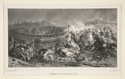 Det andre lette kavaleriet motstår arabernes angrep, fra et sett på seks, med tittelen Retraite de Constantine av Denis Auguste Marie Raffet