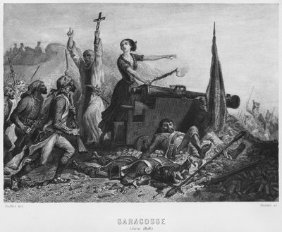 Beleiringen av Zaragoza i juni 1808, gravert av Augustin Burdet (f.1798) av Denis Auguste Marie Raffet