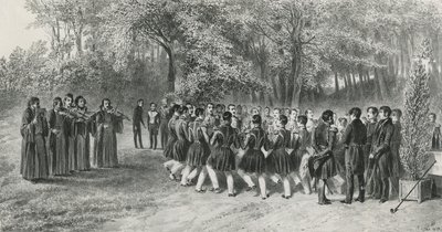 Wallachian Round, fremført av Tsiganes og danset av andre regimentmusikere hjemme hos Prince Ghika, Ghospodar, Wallachia, 1839 av Denis Auguste Marie Raffet