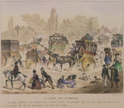 Avreise til landet, midten av det nittende århundre (farge litho) av Denis Clement Pruche