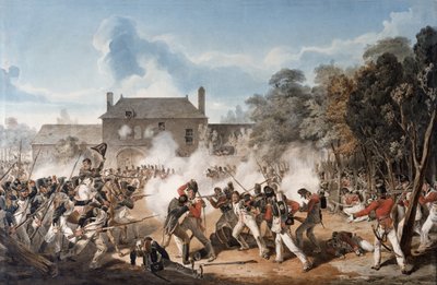 Forsvar av Chateau de Hougoumont av flankekompaniet, Coldstream Guards 1815, 1815 av Denis Dighton