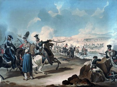 Russisk kavaleri angriper fransk infanteri ved Borodino (bataille de la Moskova) - Dighton, Denis (1792-1827) - ca 1813 - Akvarell på papir - 53,8x71,8 - Privat samling av Denis Dighton