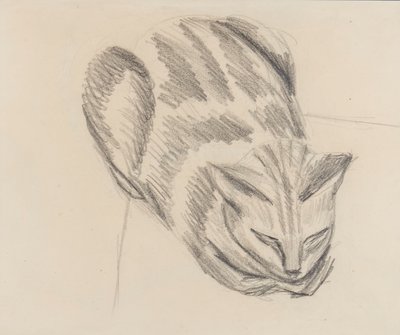 Sovende katt (blyant på papir) av Denton Welch