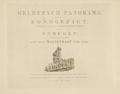 Belvédère i Nijmegen Severdigheter rundt byen Nijmegen (serietittel) Geldersch panorama eller rund utsikt over livet tegnet på belvedere i Nymegen (serietittel på objekt) av Derk Anthony van de Wart