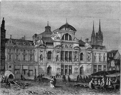 Utvendig utsikt over Grand Theatre of Angers, ferdigstilt i 1871 i henhold til planene til arkitekten Lucien Botrel. Maine et Loire (49) av Deroy (after)
