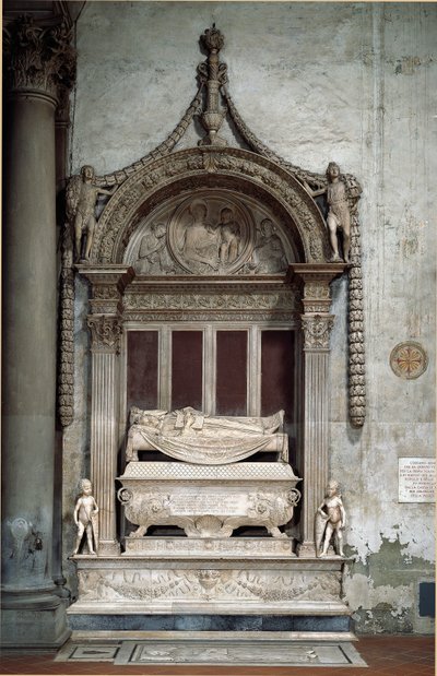 Graven til Carlo Marsuppini (1399-1453), kansleren i den florentinske republikken, laget av Desiderio da Settignano (ca. 1430-1464), ca. 1453. Firenze, Chiesa di Santa Croce av Desiderio da Settignano