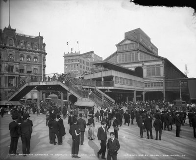 Manhattan-inngangen til Brooklyn Bridge, New York, ca. 1905 av Detroit Publishing Co.