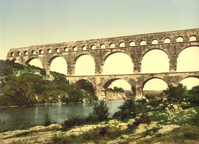Romersk bro over Gard, konstruert av Agrippa, Nîmes, Frankrike, ca. 1900 av Detroit Publishing Co.